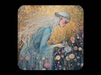 Cork-back coaster – Faerie Woman in Garden of Crystal Flowers