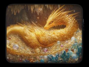 Laptop Sleeve – Golden Dragon Rests on Precious Gems