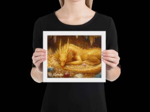 Framed Print – Golden Dragon Sleeps on Precious Gems
