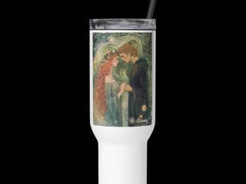 Travel mug with a handle – The Embrace of Morgan Le Fay and Arthur
