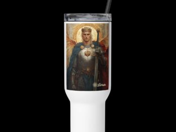 Travel mug with a handle – Arthur, the Once and Future King
