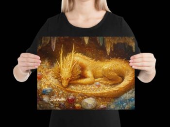 Unframed Print – Golden Dragon Sleeps on Precious Gems