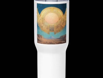 Travel mug with a handle – Winged Atlantean Solar Disk